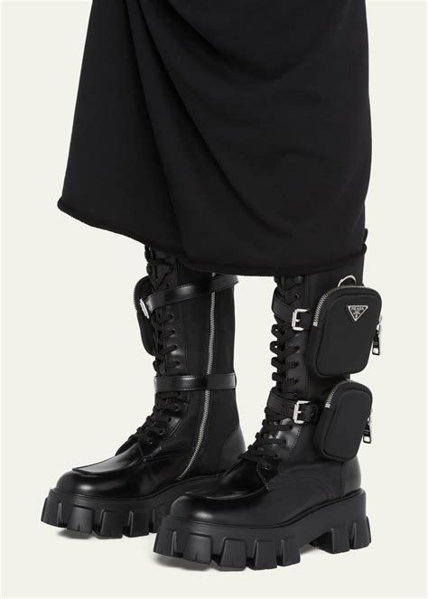 thigh high boots prada|high heeled designer combat boots.